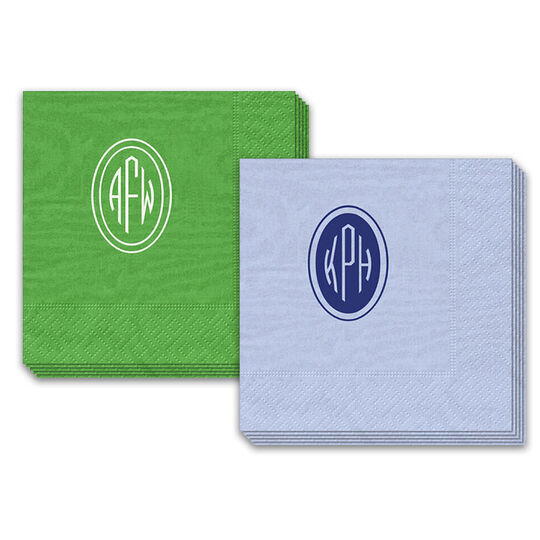 Outlined Shaped Oval Monogram Moire Napkins